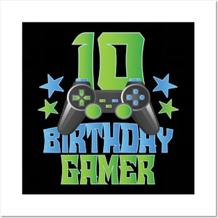 10th Birthday Gamer Boy 10 Years Old Video Game Lover Party graphic Posters and Art